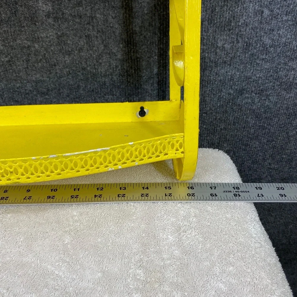 Vintage Yellow Metal 2 Tier Wall Shelf Scrollwork Gallery Rail 14x12x4
